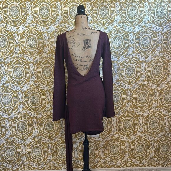 NWT MESHKI Liana Long Sleeve High Neck Open Back Knit Mini Dress in Plum size XL - Picture 11 of 13